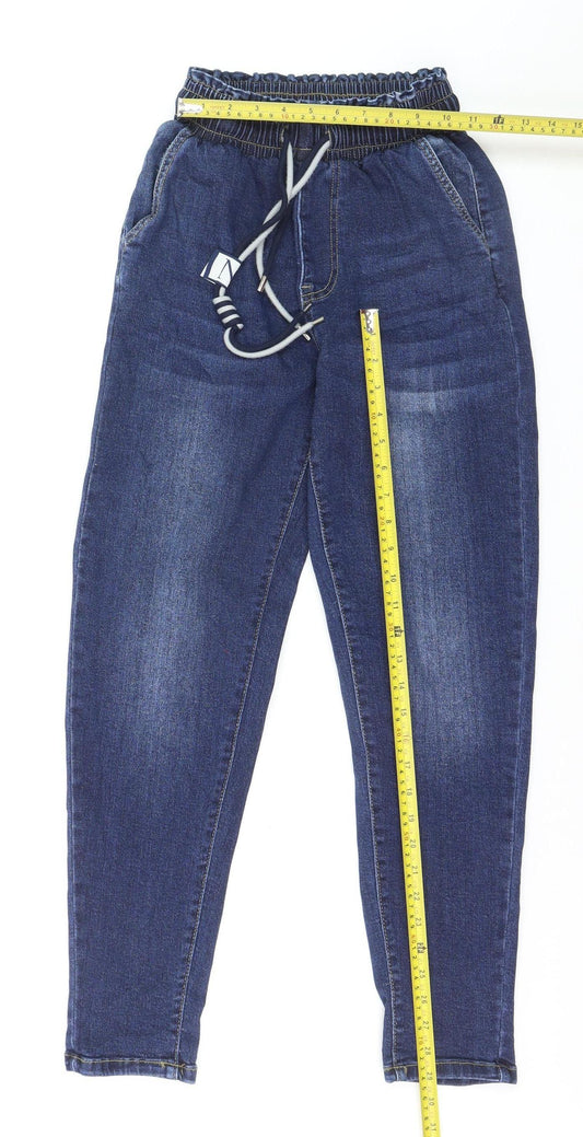 Nina Carter Women Blue XS Tapered Elastic Waist Denim Jeans