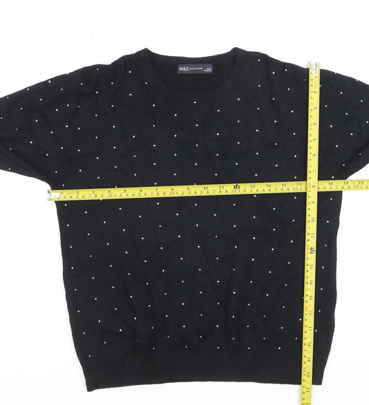 Marks and Spencer Women's Black Beaded Crew Neck Jumper Size L