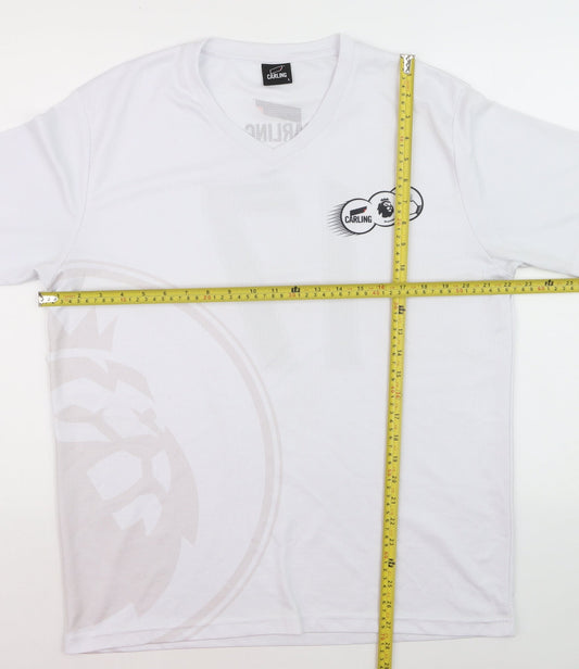 Carling Men's White V-Neck Short Sleeve Polyester Sports T-Shirt Size L