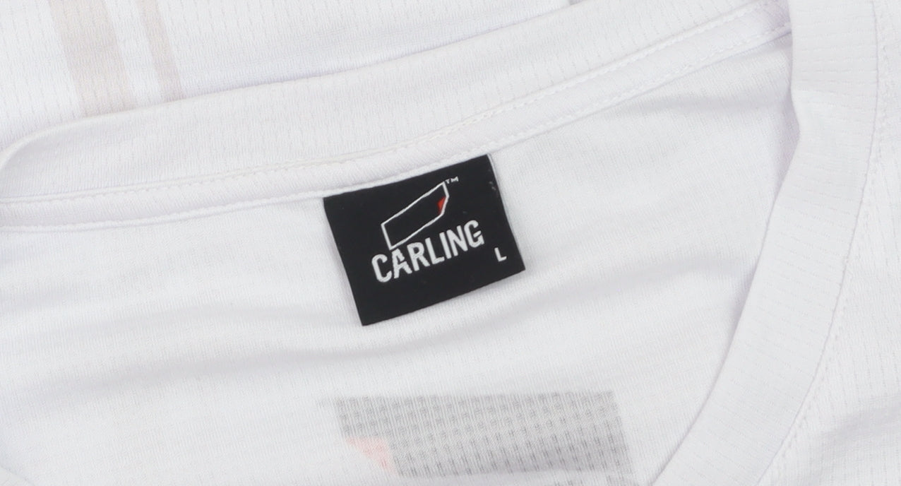 Carling Men's White V-Neck Short Sleeve Polyester Sports T-Shirt Size L