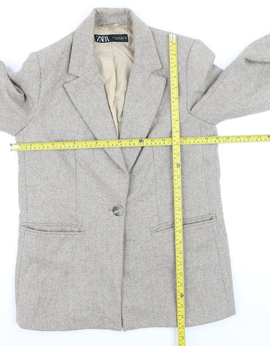 Zara Women Beige Wool Blend Single-Breasted Blazer XS