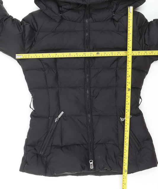Benetton Women's Black Down Puffer Jacket Size 16 Hooded Mid-Length