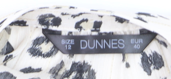 Brand and care label for Dunnes Women’s Multicoloured Animal Print V-Neck Long Sleeve Blouse, size UK 12