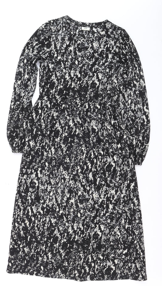 Additional front view of JDY Women's Black Animal Print A-Line Long Sleeve Dress XS