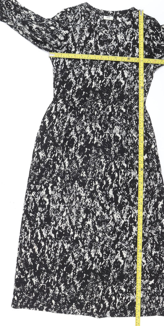 JDY Women's Black Animal Print A-Line Long Sleeve Dress XS