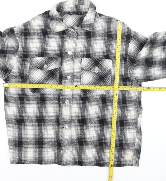 Olivier Vente Womens Grey Check Flannel Cardigan S Relaxed Fit