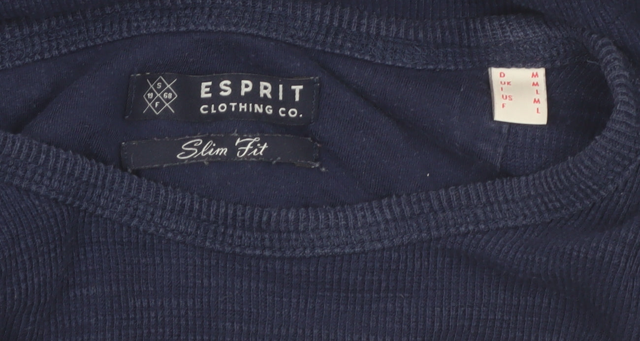 Esprit Mens Blue Slim Fit Long Sleeve Cotton Casual Top M
