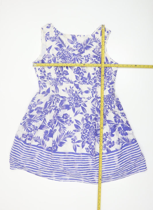 Gallery Womens Blue Floral Fit & Flare Sleeveless Knee Length Dress UK 18