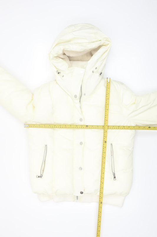 Next Women's Ivory Petite Size 14 Puffer Jacket with Hood