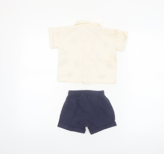 Marks and Spencer Unisex Baby Beige Embroidered Shorts Set 6-9 Months Cotton
