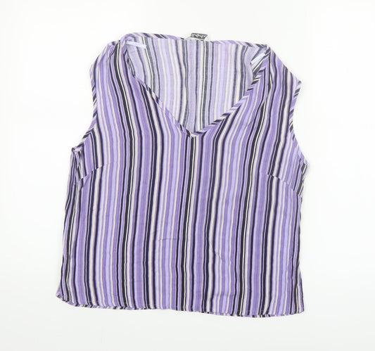 Berkertex Women's Purple Striped Sleeveless Viscose Blouse Size 12
