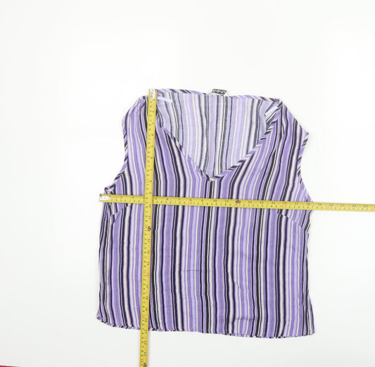 Berkertex Women's Purple Striped Sleeveless Viscose Blouse Size 12