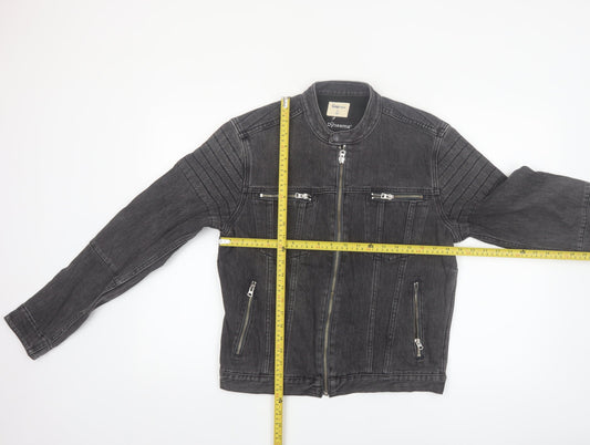 Gap 1969 Mens Grey Denim Biker Jacket S Regular Fit Full Zip