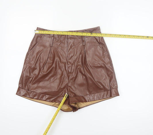 PrettyLittleThing Women Brown Faux Leather Short High Rise Skirt UK 10