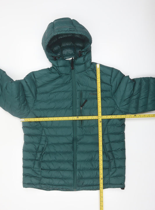 TOG24 Men's Green Hooded Puffer Jacket Size L Down Filled Outdoor Coat