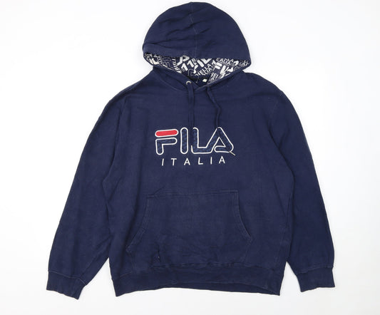 Additional front view of Fila women’s navy blue pullover hoodie l cotton blend logo
