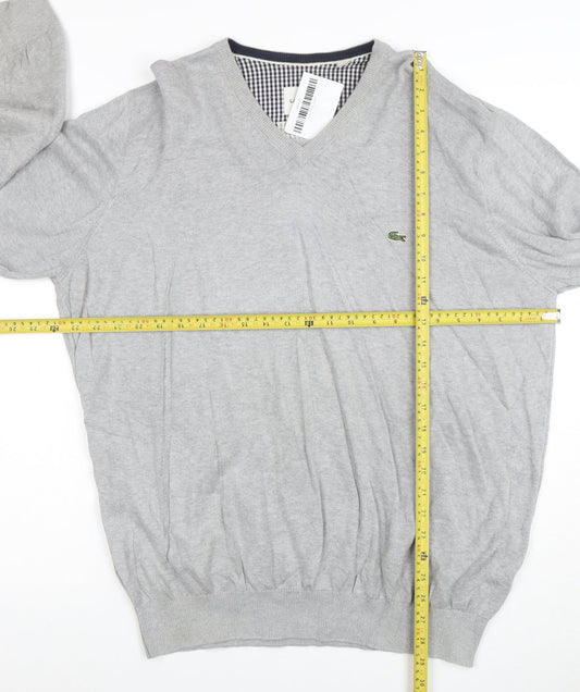 Lacoste Mens Grey Cotton V-Neck Jumper 2XL Regular Fit