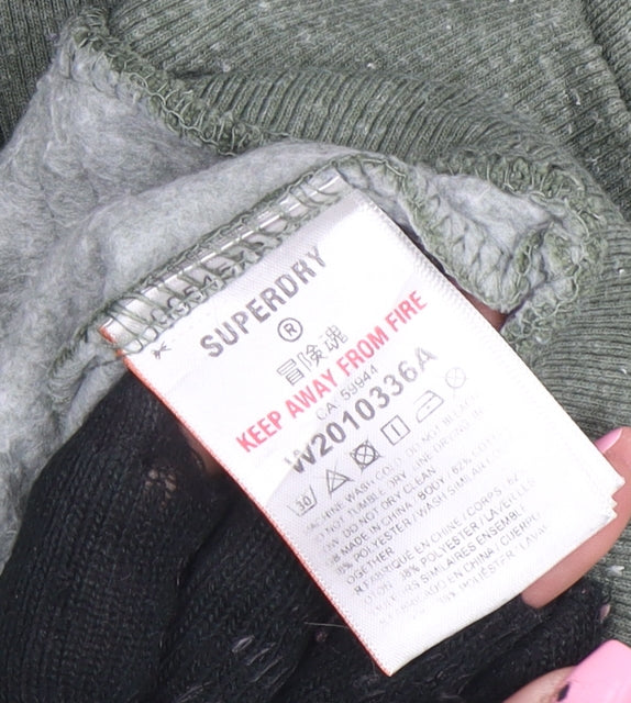 Superdry Womens Green Full Zip Hoodie UK 12 Cotton Blend Casual