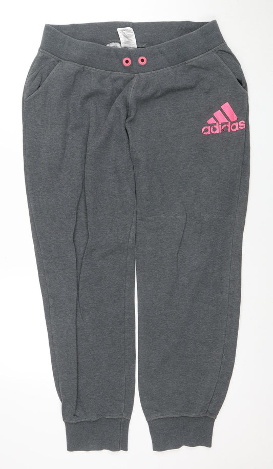 Adidas Womens Grey Jogger Trousers L Cotton Blend Activewear