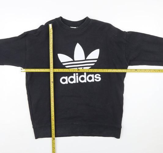 Adidas Womens Black Trefoil Logo Sweatshirt Size 10 Cotton Pullover