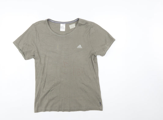 Additional front view of Adidas Women Green Cotton Crew Neck Short Sleeve T-Shirt, size 18
