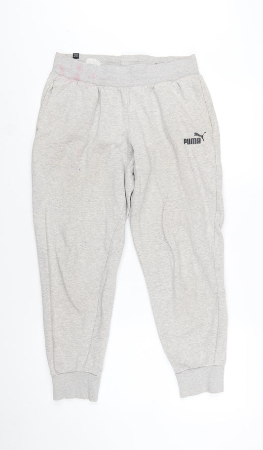 Additional front view of Puma women’s grey jogger sweatpants m cotton blend fleece trousers