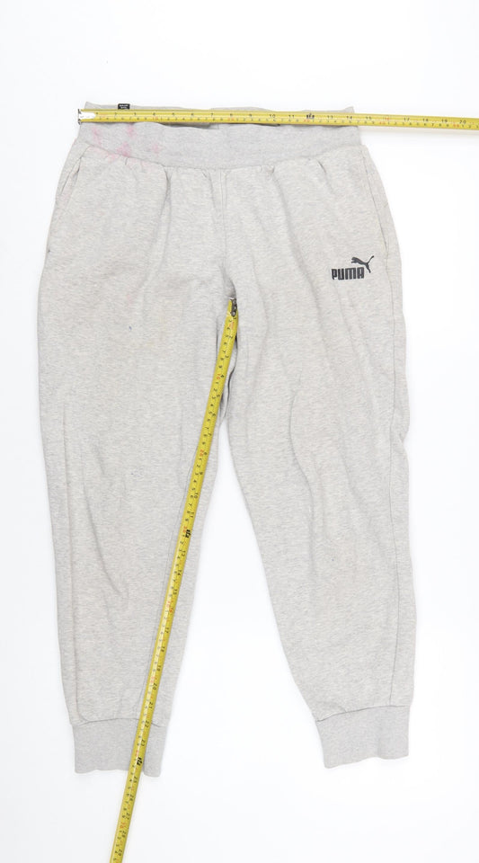 Puma Womens Grey Jogger Sweatpants M Cotton Blend Fleece Trousers