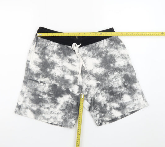 LCY London Men Grey Acid Wash Sweat Shorts L Regular Fit Casual