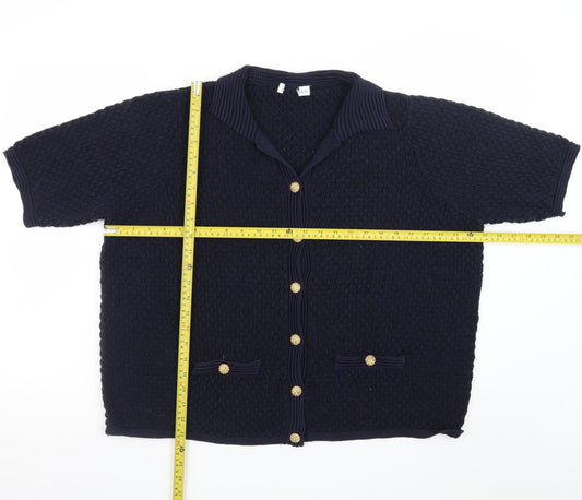 Gallery Womens Navy Blue Collared Short Sleeve Cardigan XL