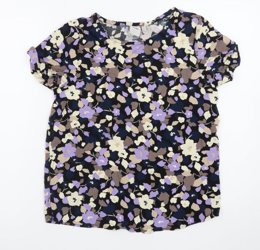 Additional front view of ICHI Women's Multicoloured Floral Short Sleeve Viscose Blouse, size 8