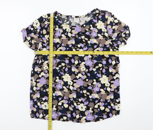 ICHI Women's Multicoloured Floral Short Sleeve Viscose Blouse Size 8