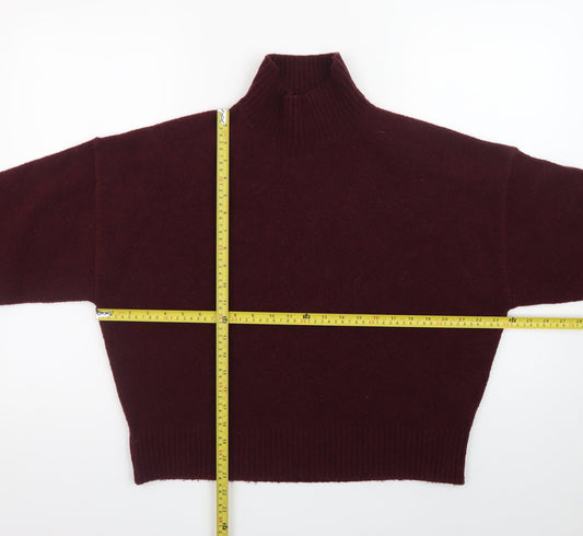 Zara Women Brown Wool Mock Neck Long Sleeve Pullover Jumper Size 12
