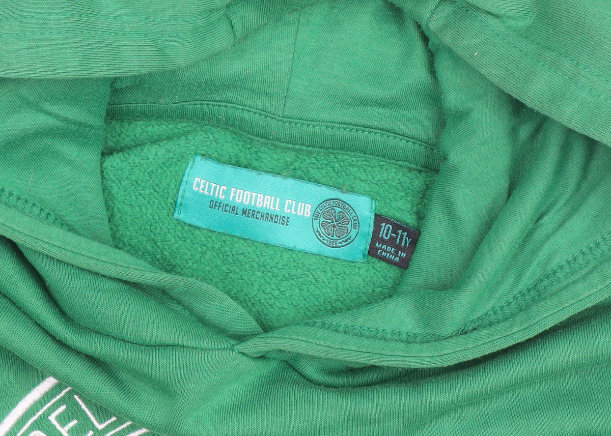 Brand and care label for Celtic FC boys’ green pullover hoodie 10-11 years football fleece sweatshirt