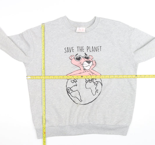 Pink Panther Women's Grey Pullover Sweatshirt Size L Save the Planet
