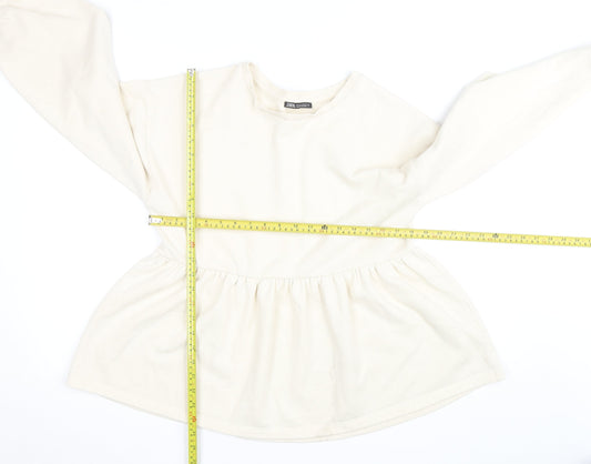 ZARA Women Ivory Fleece Long Sleeve Pullover Jumper Size 12