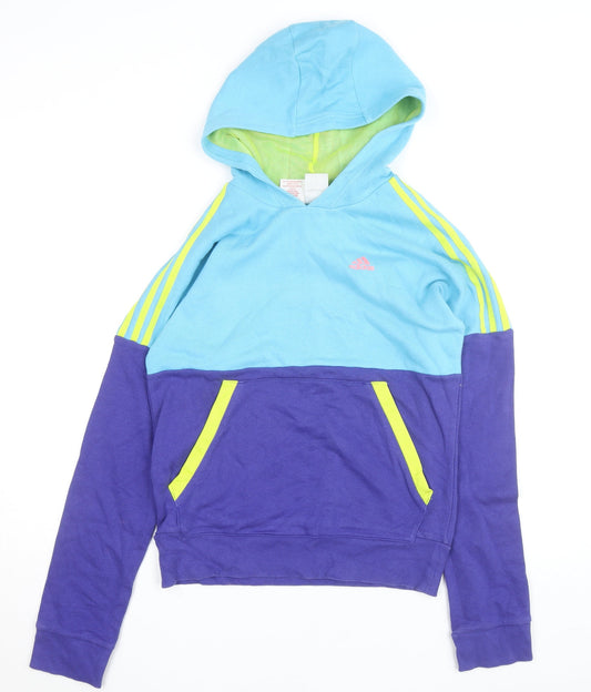 Additional front view of Adidas boys’ blue colourblock pullover hoodie, size 15-16, years
