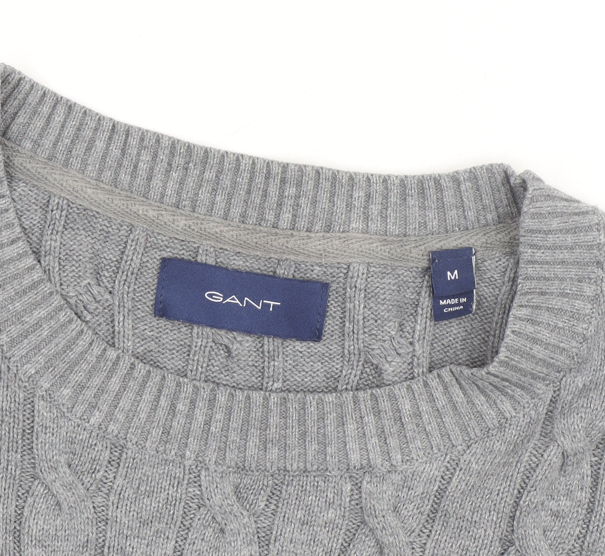 Gant Men's Grey Cable-Knit Cotton Pullover Jumper Size M