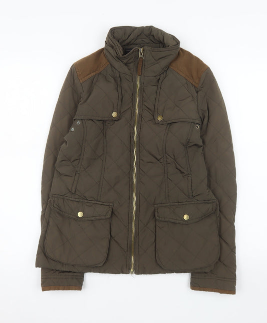Zara Basic Women’s Brown Quilted Jacket L Longline Padded Coat