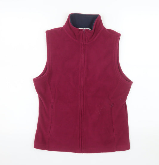 Isle Essentials Women Burgundy Fleece Waistcoat Size 10-12 Full Zip