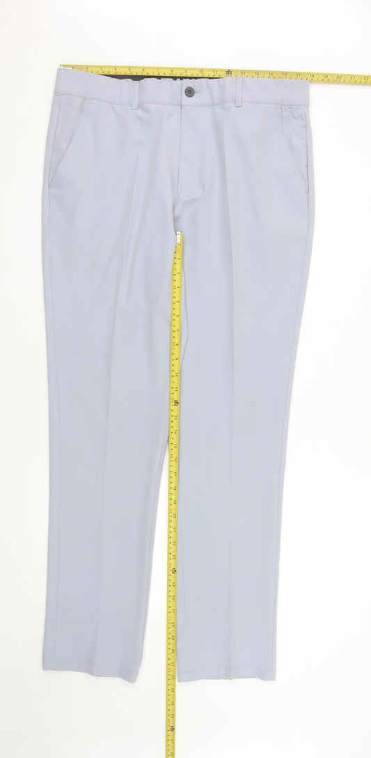 Druids Men's Grey Stretch Chino Trousers 36W 32L Straight Leg