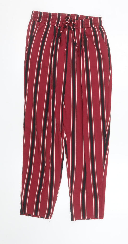 PrettyLittleThing Women’s Red Striped Cropped Tapered Trousers Size 10