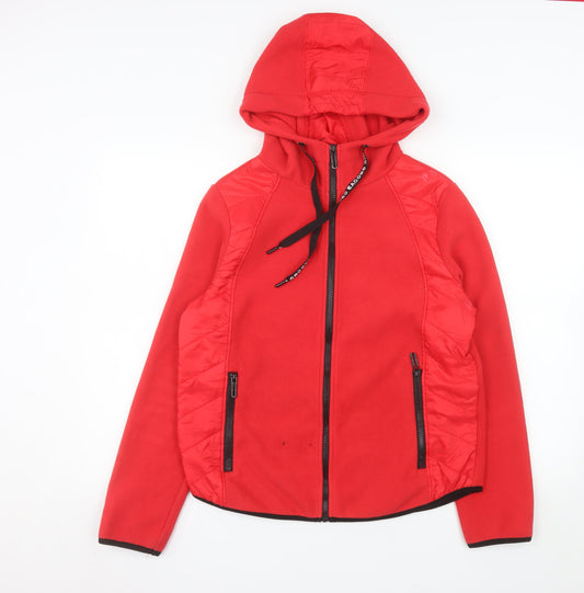 Cecil Men Red Polyester Hooded Full Zip Fleece Jacket Size S