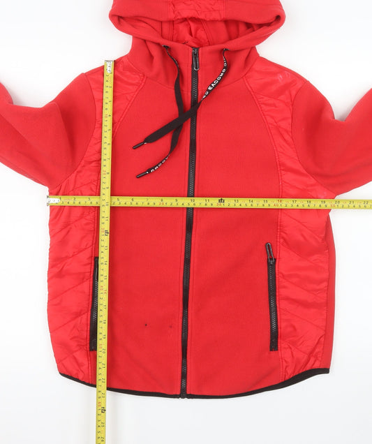 Cecil Men Red Polyester Hooded Full Zip Fleece Jacket Size S
