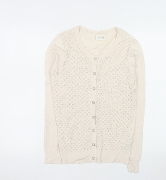 Savida Women’s Beige Beaded Button Knit Cardigan Size 8