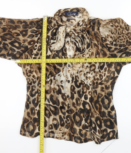 Closet Women Brown Leopard Print Chiffon Wrap Blouse Size 10