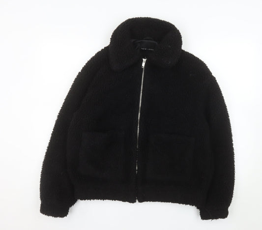 New Look Women Black Sherpa Fleece Jacket Size S Full Zip Warm