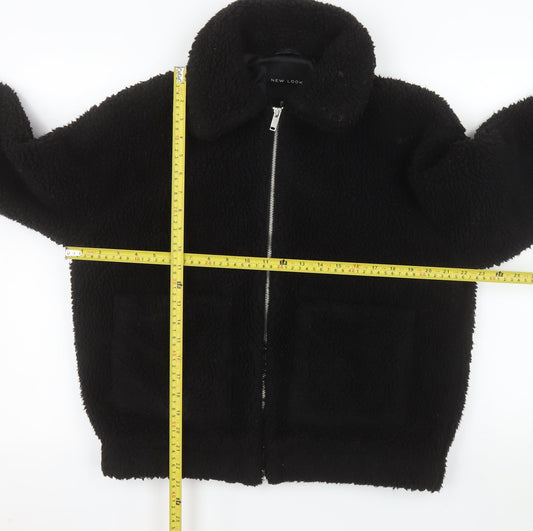 New Look Women Black Sherpa Fleece Jacket Size S Full Zip Warm