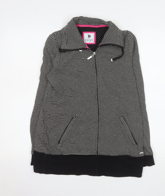 Dash Women Black Striped Cotton Zip Jacket Size 10