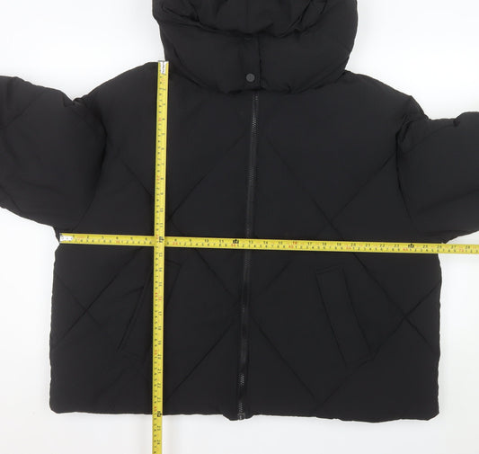 Next Women's Black Puffer Jacket M Hooded Lined Winter Coat