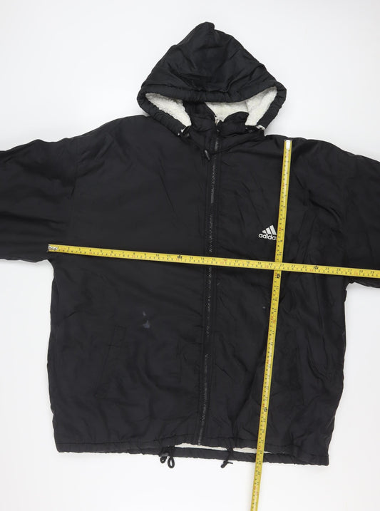 Adidas Men’s Black L Hooded Puffer Jacket Coat Nylon Winter Zip Logo